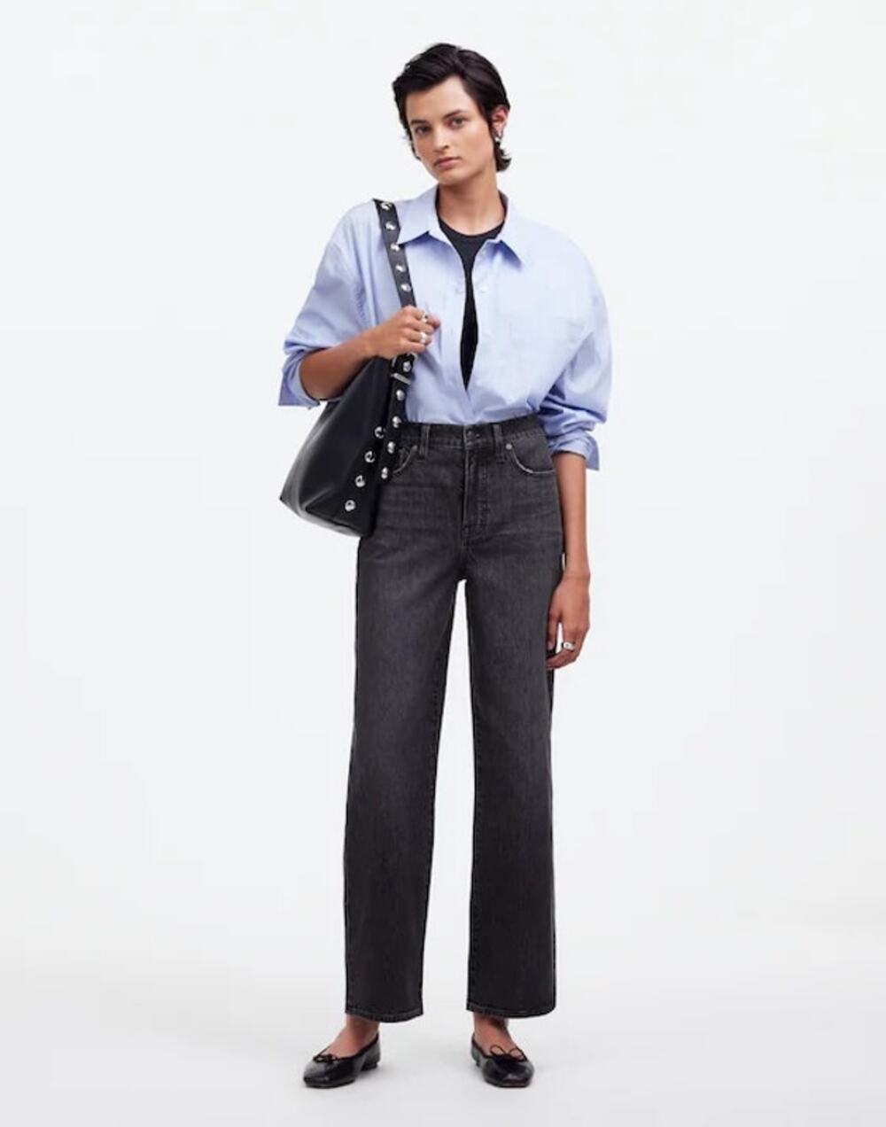 Madewell Perfect Vintage Wide Leg Crop Jeans Black Robles Wash Size 25